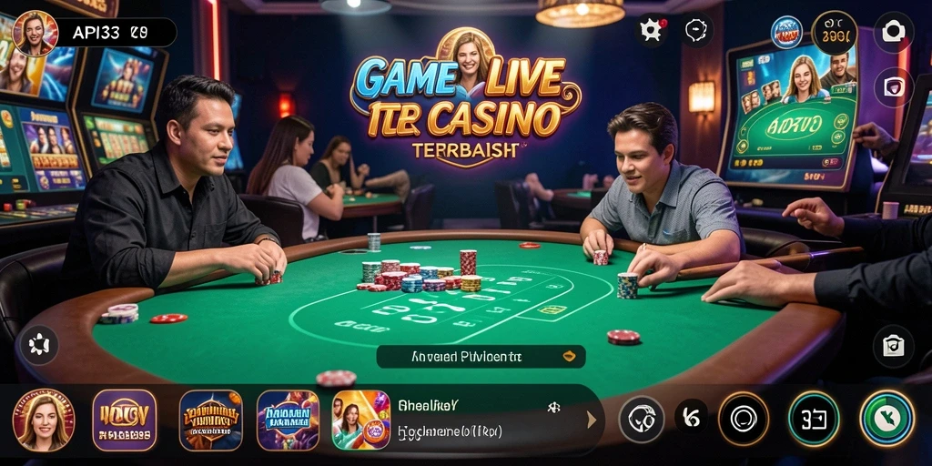 Screenshot API33 menampilkan dealer live dan pengalaman bermain yang mendebarkan.