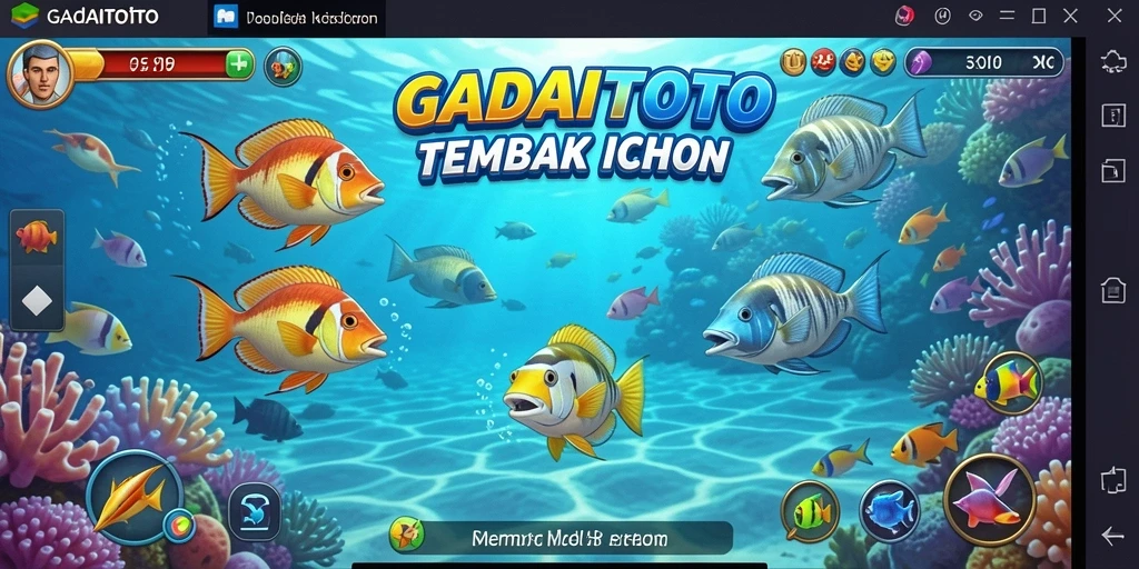 Tampilan gameplay GADAITOTO dengan aksi tembak ikan yang seru.